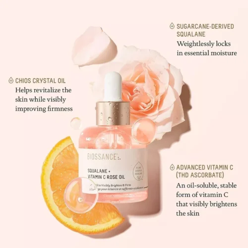 BIOSSANCE Squalane and Vitamin C Rose Oil Facial Brighten Hydrate Firm Skin 30ml - Image 4